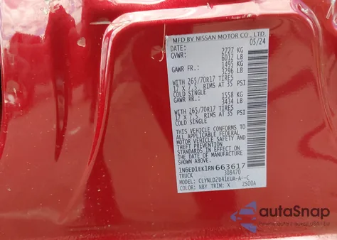 2024 Nissan Frontier Pro-4X 4X4 z USA, uszkodzony, nr VIN 1N6ED1EK1RN663617